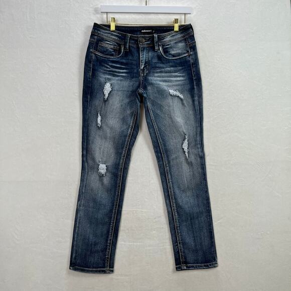 Dollhouse Charley Distressed Stretch Skinny Low Rise Y2K Jeans, Size 9 - Picture 1 of 13